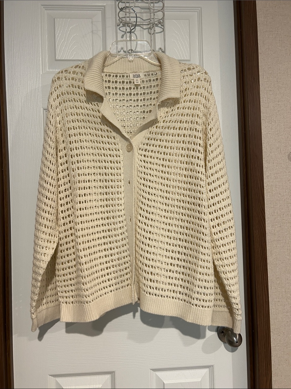 Open-Knit Collared Button-Front Sweater - Cream Ana xxl